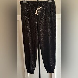 Gibson x Glam Sequin Jogger Pants Black Size Large NWT Elastic Waist  MSRP $68